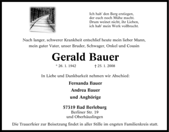 Traueranzeige von Gerald Bauer von Tageszeitung