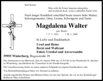 Traueranzeige von Magdalena Walter von Tageszeitung