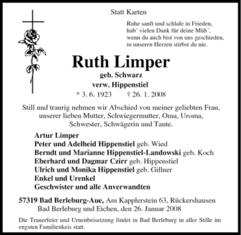 Traueranzeige von Ruth Limper von Tageszeitung