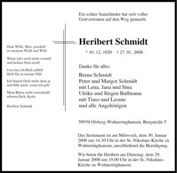 Traueranzeige von Heribert Schmidt von Tageszeitung