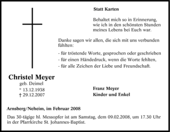 Traueranzeige von Christel Meyer von Tageszeitung