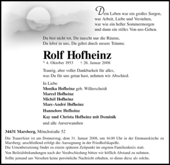 Traueranzeige von Rolf Hofheinz von Tageszeitung