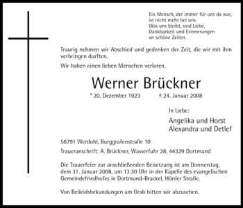 Traueranzeige von Werner Brückner von Tageszeitung