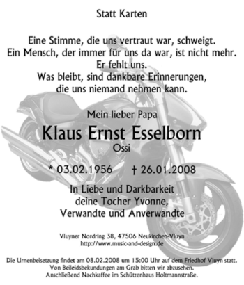 Traueranzeige von Klaus Ernst Esselborn von Tageszeitung