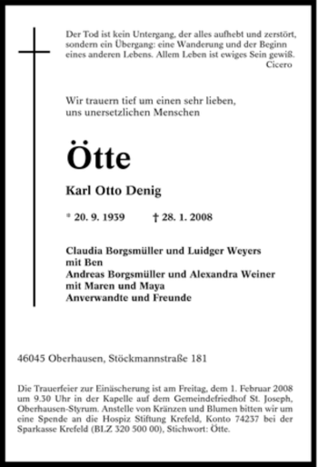 Traueranzeige von Karl Otto Denig von Tageszeitung