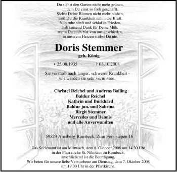Traueranzeige von Doris Stemmer von Tageszeitung