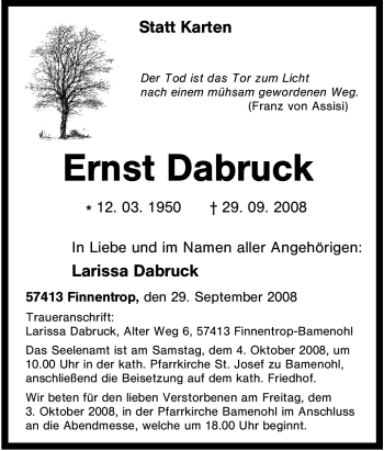 Traueranzeige von Ernst Dabruck von Tageszeitung