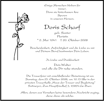 Traueranzeige von Doris Scharf von Tageszeitung