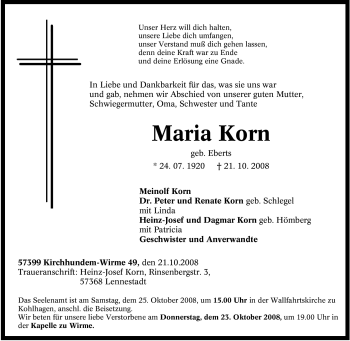 Traueranzeige von Maria Korn von Tageszeitung