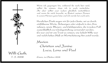 Traueranzeige von Willi Guth von Tageszeitung