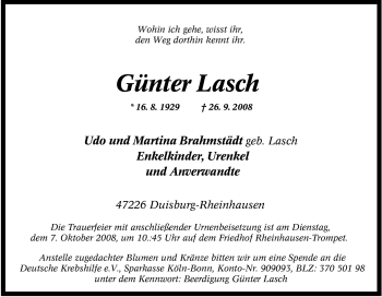 Traueranzeige von Günter Lasch von Tageszeitung