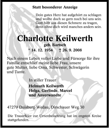 Traueranzeige von Charlotte Keilwerth von Tageszeitung