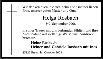 Traueranzeige von Helga Rosbach von Tageszeitung