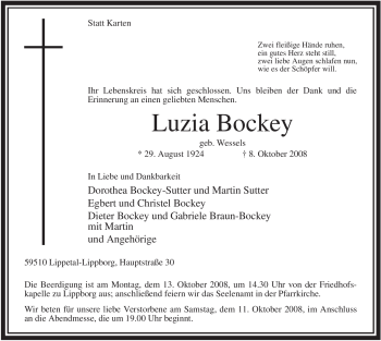 Traueranzeige von Luzia Bockey von Tageszeitung