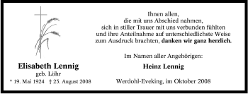 Traueranzeige von Elisabeth Lennig von Tageszeitung