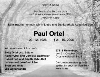 Traueranzeige von Paul Ortel von Tageszeitung