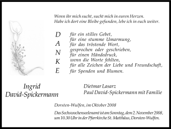 Traueranzeige von Ingrid David-Spickermann von Tageszeitung