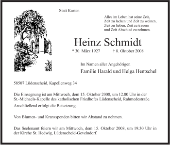 Traueranzeige von Heinz Schmidt von Tageszeitung