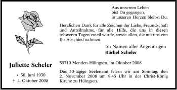 Traueranzeige von Juliette Scheler von Tageszeitung