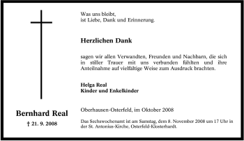 Traueranzeige von Bernhard Real von Tageszeitung
