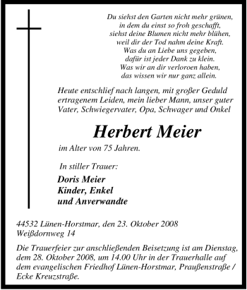 Traueranzeige von Herbert Meier von Tageszeitung