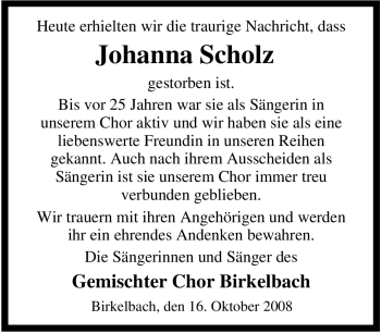 Traueranzeige von Johanna Scholz von Tageszeitung