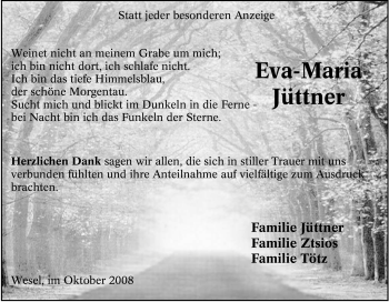 Traueranzeige von Eva-Maria Jüttner von Tageszeitung