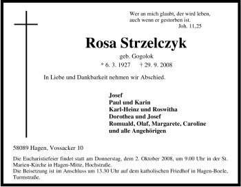 Traueranzeige von Rosa Strzelczyk von Tageszeitung