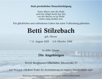 Traueranzeige von Betti Stilzebach von Tageszeitung