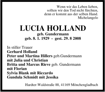 Traueranzeige von Lucia Holland von Tageszeitung