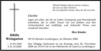 Traueranzeige von Sibilla Weingarten von Tageszeitung