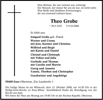 Traueranzeige von Theo Grobe von Tageszeitung