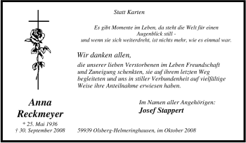 Traueranzeige von Anna Reckmeyer von Tageszeitung
