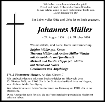 Traueranzeige von Johannes Müller von Tageszeitung
