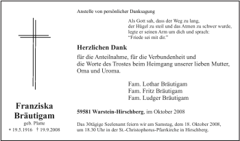 Traueranzeige von Franziska Bräutigam von Tageszeitung