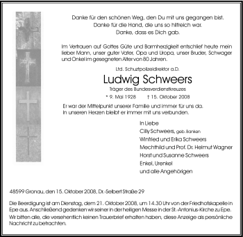 Traueranzeige von Ludwig Schweers von Tageszeitung