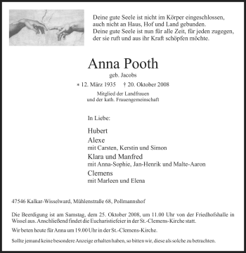Traueranzeige von Anna Pooth von Tageszeitung