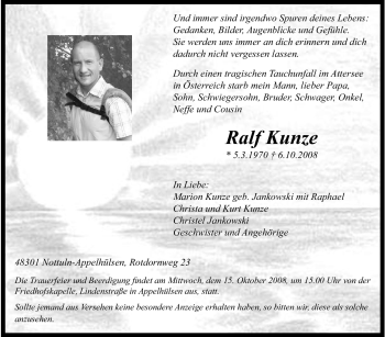 Traueranzeige von Ralf Kunze von Tageszeitung