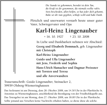 Traueranzeige von Karl-Heinz Lingenauber von Tageszeitung