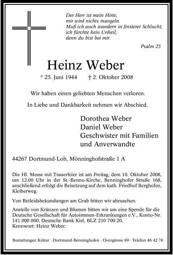 Traueranzeige von Heinz Weber von Tageszeitung