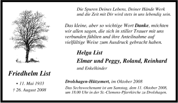 Traueranzeige von Friedhelm List von Tageszeitung