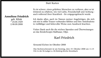 Traueranzeige von Anneliese Friedrich von Tageszeitung