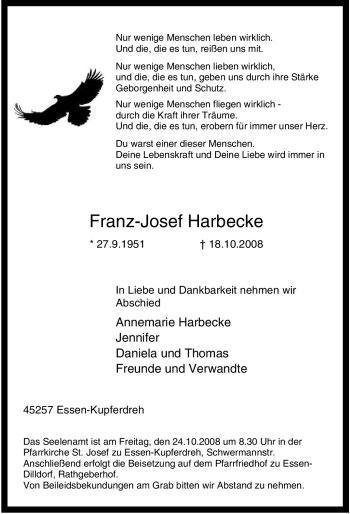 Traueranzeige von Franz-Josef Harbecke von Tageszeitung