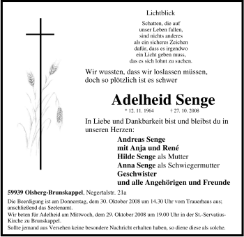 Traueranzeige von Adelheid Senge von Tageszeitung