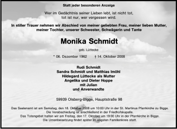 Traueranzeige von Monika Schmidt von Tageszeitung