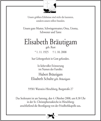 Traueranzeige von Elisabeth Bräutigam von Tageszeitung