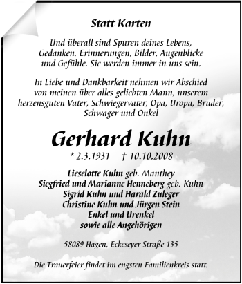Traueranzeige von Gerhard Kuhn von Tageszeitung