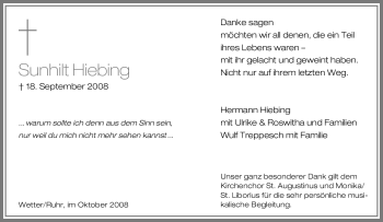 Traueranzeige von Sunhilt Hiebing von Tageszeitung