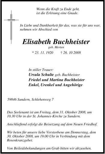 Traueranzeige von Elisabeth Buchheister von Tageszeitung