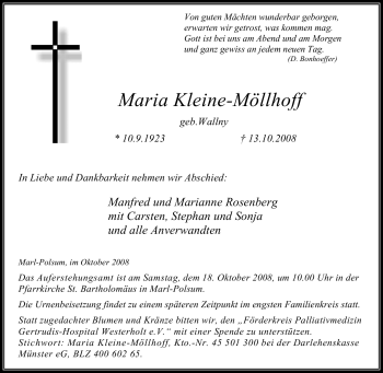 Traueranzeige von Maria Kleine-Möllhoff von Tageszeitung